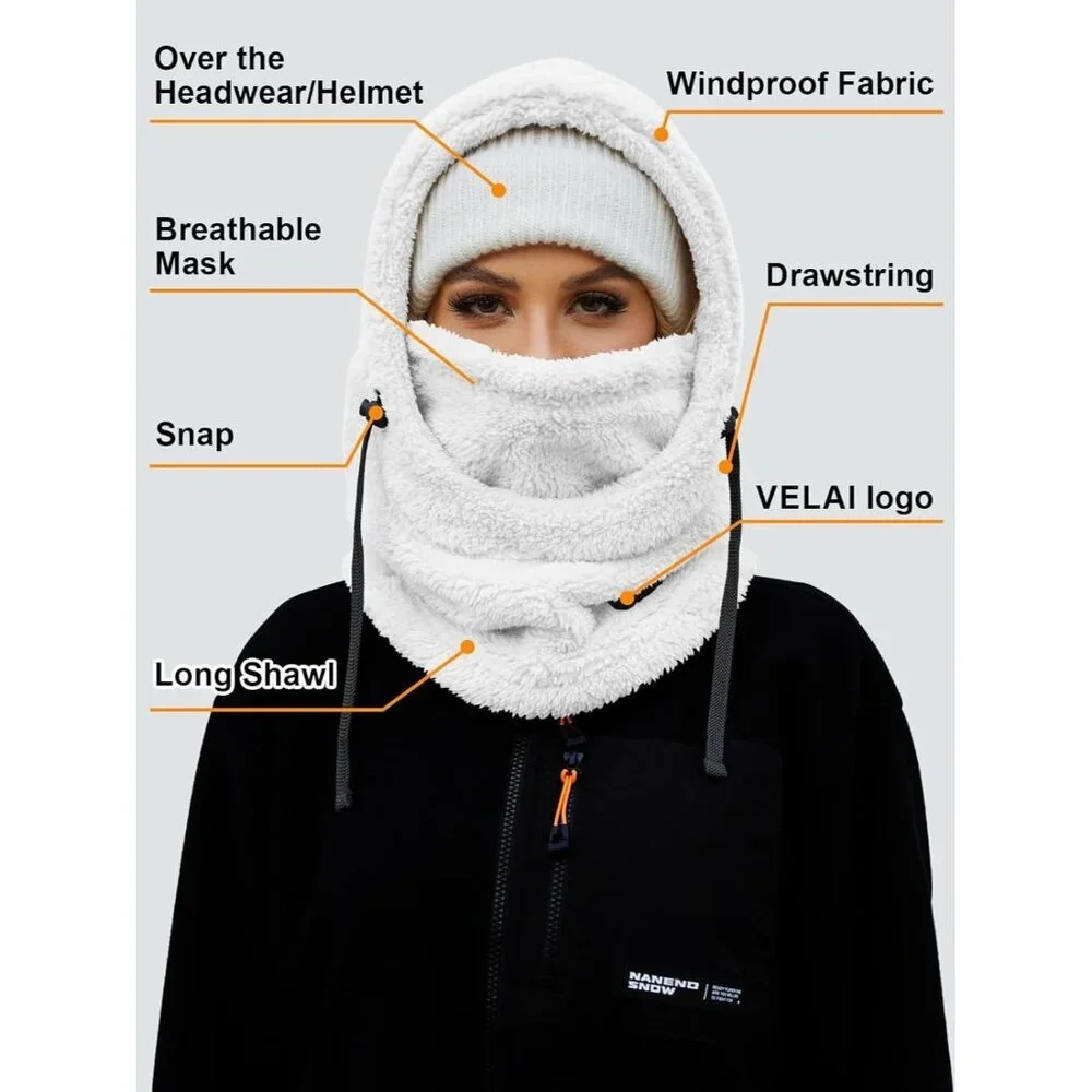 Women's White Winter Face Masks Windproof Scarf Cold Weather Hat Neck Warmer